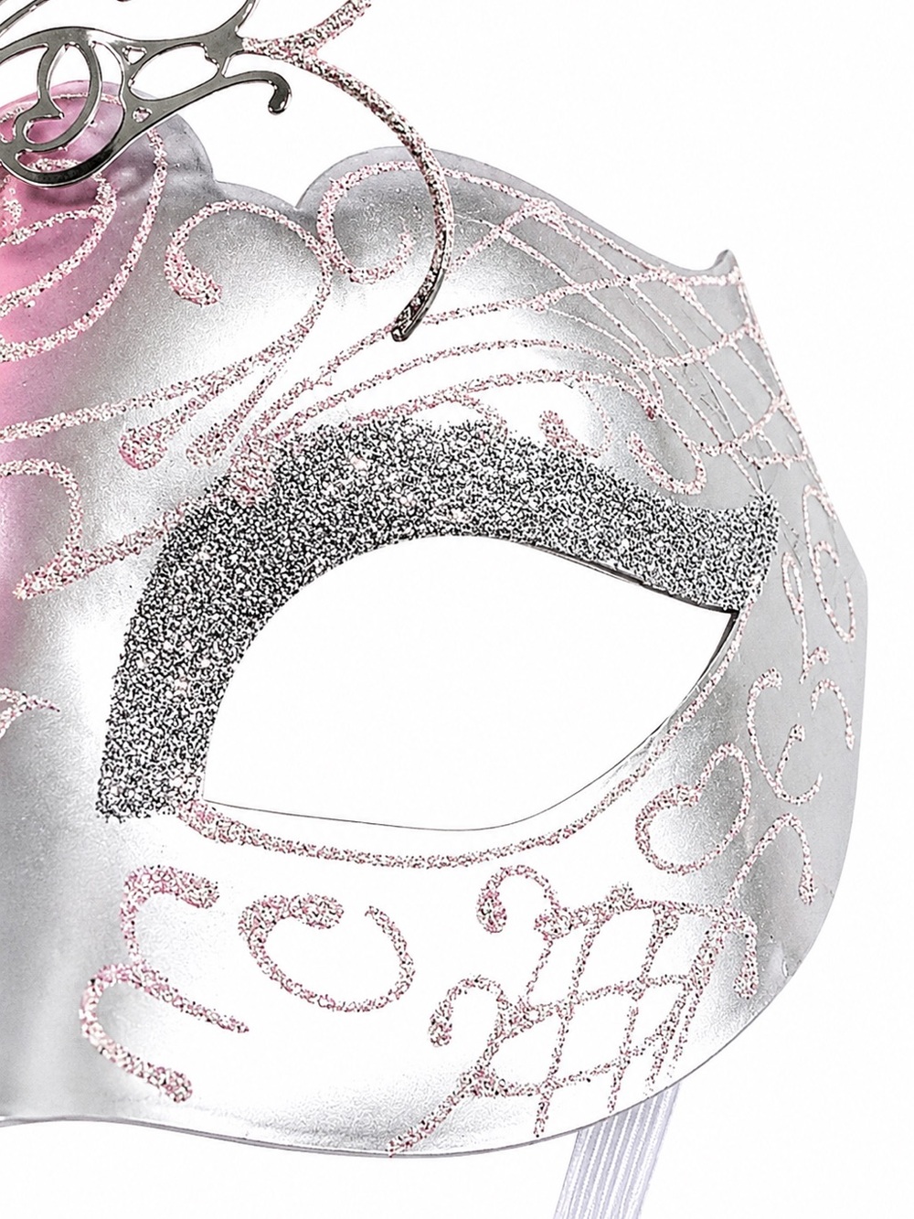 Pink Silver Venetian Masquerade Mask Butterfly Filigree Rhinestone Pearl - Picture 7 of 7